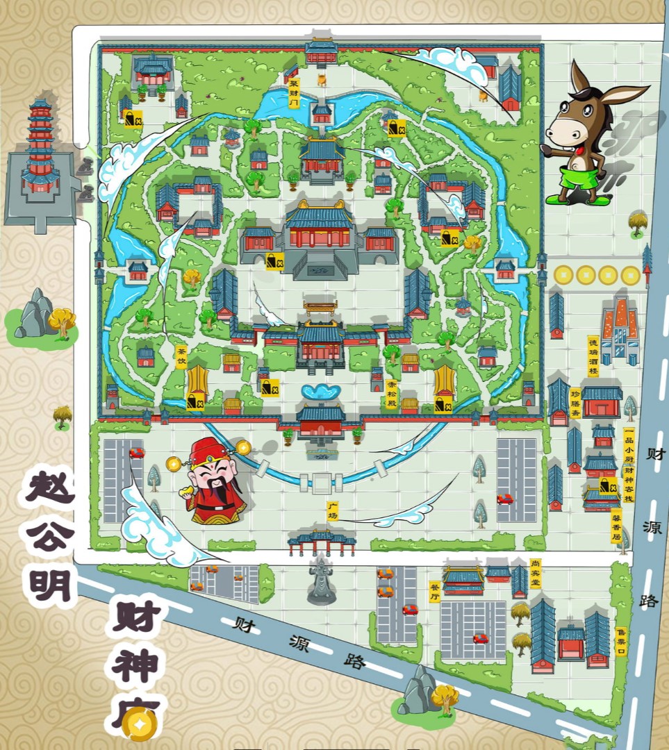 佳木斯寺庙类手绘地图